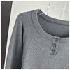 Women Ribbed Round Neck Top Long Sleeve Slim Stretch Inner Outer Basic Daily Wear