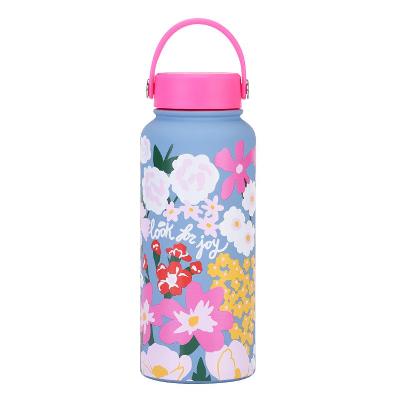 1L Thermos Cup Large Capacity Wide Mouth Portable Vacuum Sports Kettle Outdoor Printing Water Cup Female