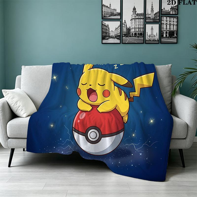 Custom Name,Pikachu Printed Flannel Blanket, soft throw for bedroom sofa, washable, Christmas present, great gift.