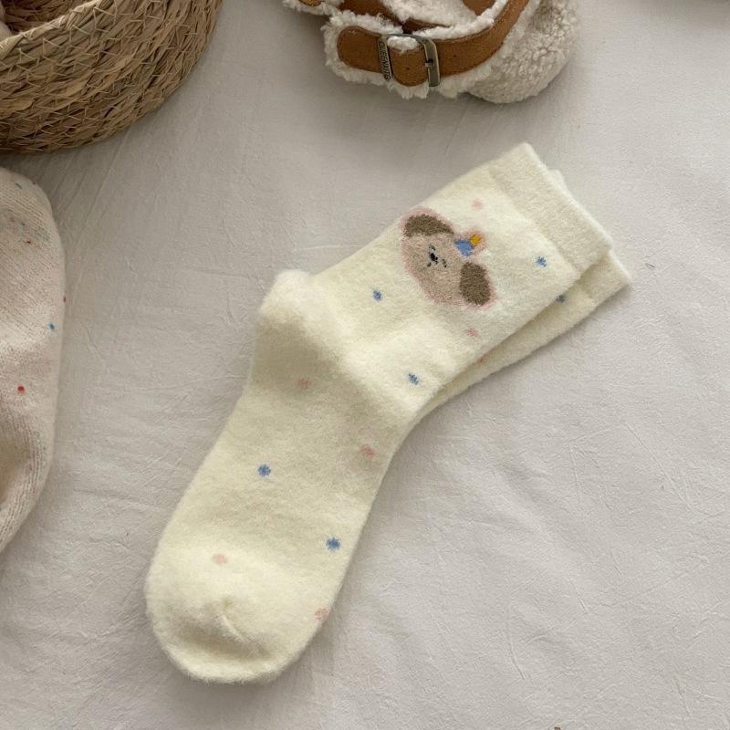 Thick Love Home Warmth Australian Velvet Floor Sleeping Socks Confinement Socks Puppy Cartoon Socks For Children