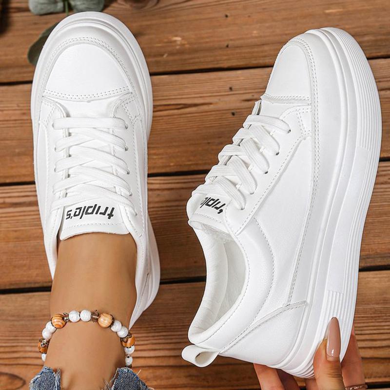 Fashion White Round Toe Sneaker Women Spring Autumn 2025 Lace-Up Walking Shoes Woman Daily Platform Female Sports Shoes