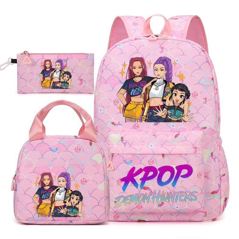 Korean Drama Demon Hunter Backpack Lunch Bag Pencil Case Set Student Three-piece School Bag Pencil Case Lunch Bag