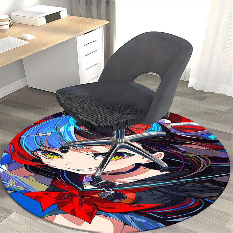 1pc Anime Design Round Carpet - Office Chair Mat, Non-Slip Rug for Home Decor, Living Room, Bedroom, Game Room
