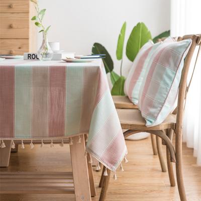 Tischdecke aus Baumwollleinen, mehrfarbige, gestreifte Quasten, rechteckige, staubdichte Tischdecke, für die Tischdekoration bei Abendessen, Partys und Tee