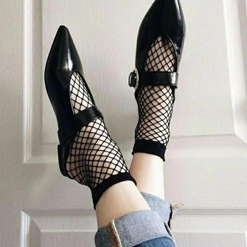 5 Pairs of New Women's Spring and Summer Ultra Thin Sexy Hollow Transparent All Match Grid Short Tube Socks