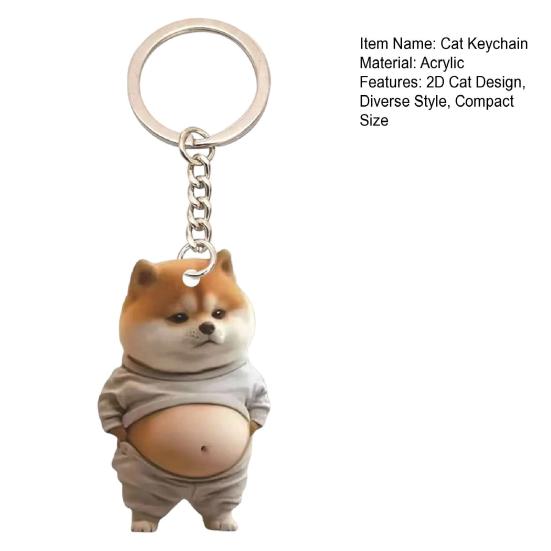 Yousheng Acrylic 2D Flat Cat Keychain Q-Version Animal Keyring Compact Size Portable Decoration Keys Backpacks Accessory