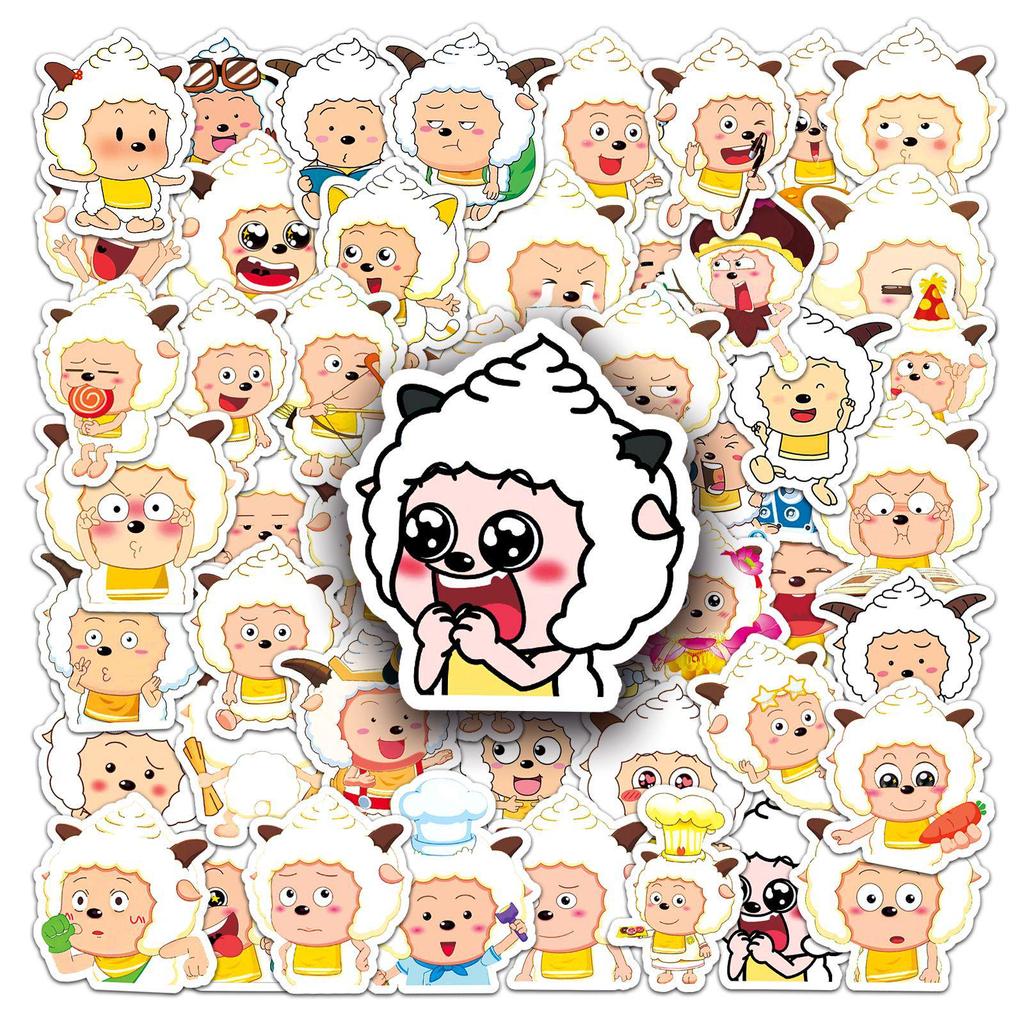 50 Sheets Cute Animation Pleasant Goat & Big Big Wolf Waterproof Stickers for Phone & Journal