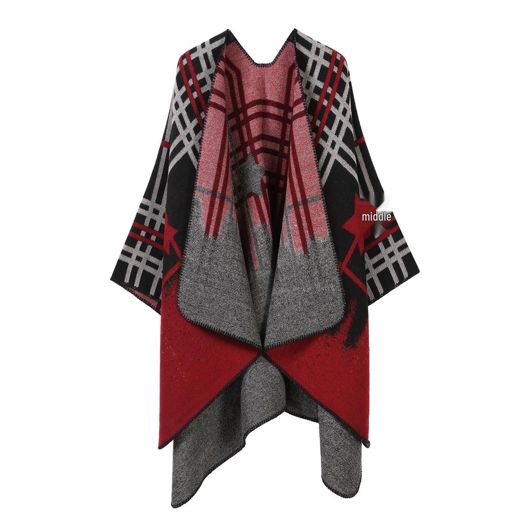 In-Stock Women's Double-Sided Tassel Shawl Cape - Classic Style, High-End, Warm, Perfect for Travel.