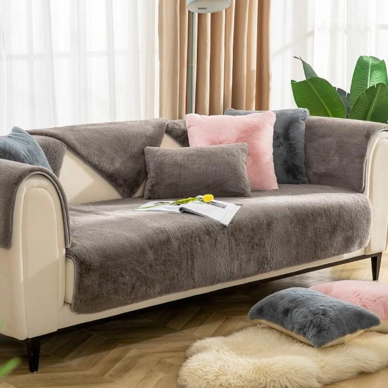 

Мягкий плюшевый чехол для дивана, зимний теплый чехол из меха кролика, подушка для дивана, полотенце, противоскользящие чехлы для дивана, стульев, декор для гостиной, одеяло, коврик 70x70cm 1pcs