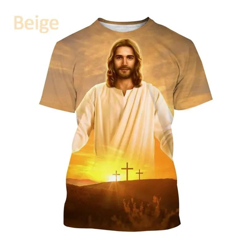 T-shirt Stampa 3D Amore di Gesù per Ogni Cristiano Moda Estiva Modello Gesù Uomo Donna Calda Manica Corta T-shirt Casual Ropa Hombre
