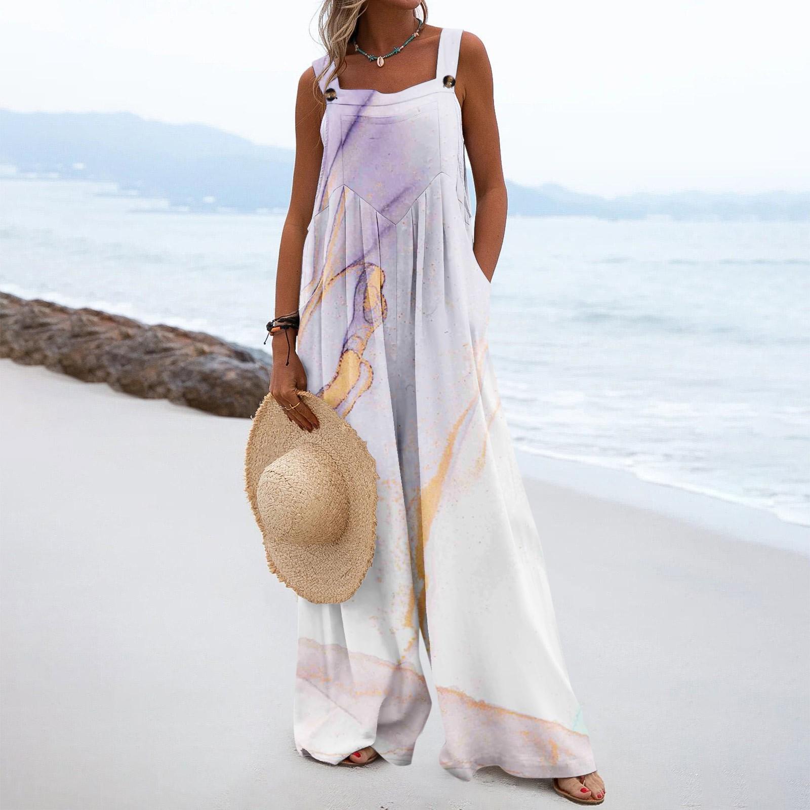 

Женские комбинезоны, повседневные комбинезоны с широкими штанинами и принтом, комбинезоны без рукавов с карманами, наряды M