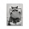 Lindo mapache en el inodoro Pósteres Impresión de Imagen Animal Divertido Blanco y Negro Arte de Pared Pintura en Lienzo para Baño Decoración del Hogar