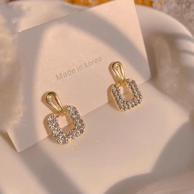 S925 Silver Geometric Diamond Square Stud Earrings - 2024 Unique Trendy Design for Women