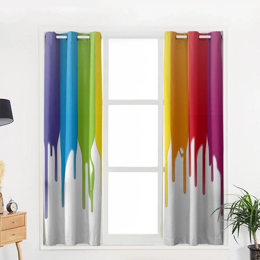 Color Rainbow Red Yellow Blue Paint Window Screen Printed Design Office Indoor Window Curtains Kitchen Curtain Home Cortinas