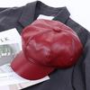 Autumn Winter Solid Color New Fashion PU Leather Newsboy Hat Newsboy Cap Peaked Cap Beret Hat
