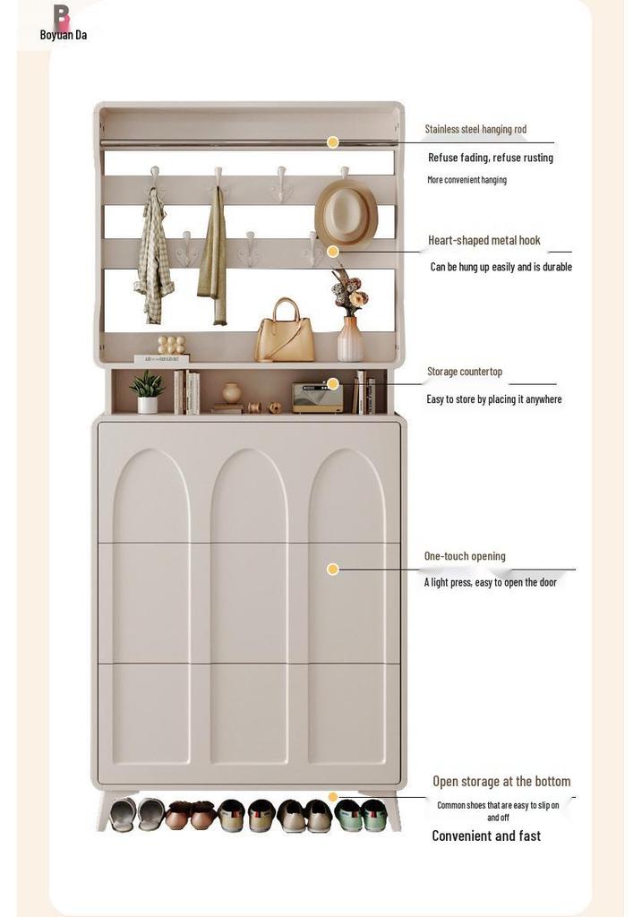 Ultra-Thin Flip-Top Shoe Cabinet & Coat Rack for Entryway Hallway Storage
