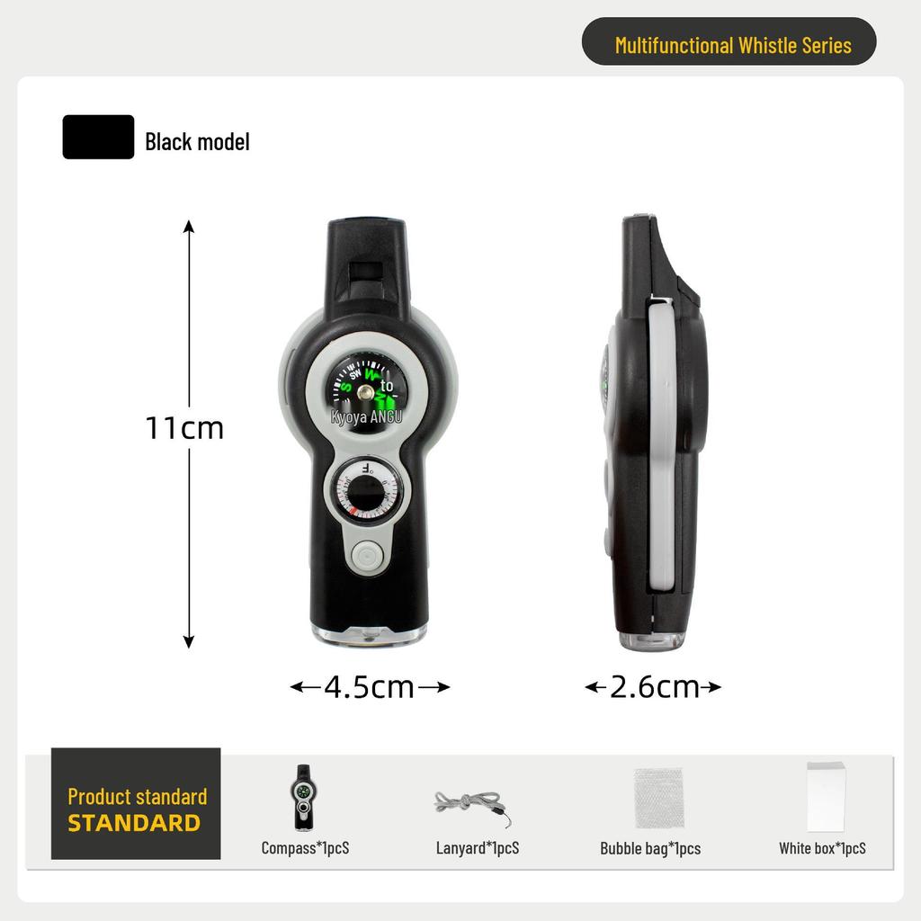 7-in-1 Survival Outdoor Multifunctional Compass with Whistle, Magnifying Glass, Thermometer, and LED Light