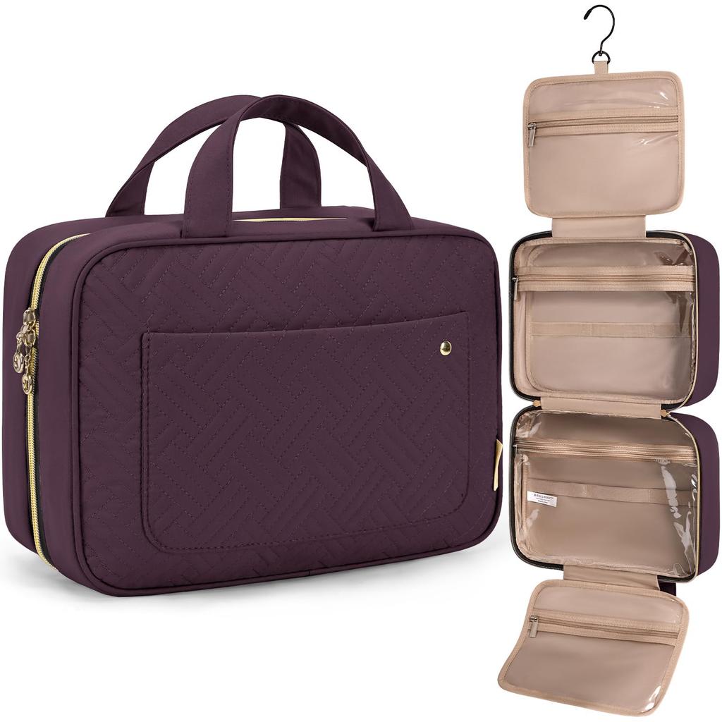 BAGSMART Borsa da Toilette Grande Borsa da Viaggio con Gancio Appendiabiti, Borsa per Cosmetici e Trucco Resistente all'Acqua Organizzatore da Viaggio per Accessori, Shampoo, Formato Standard