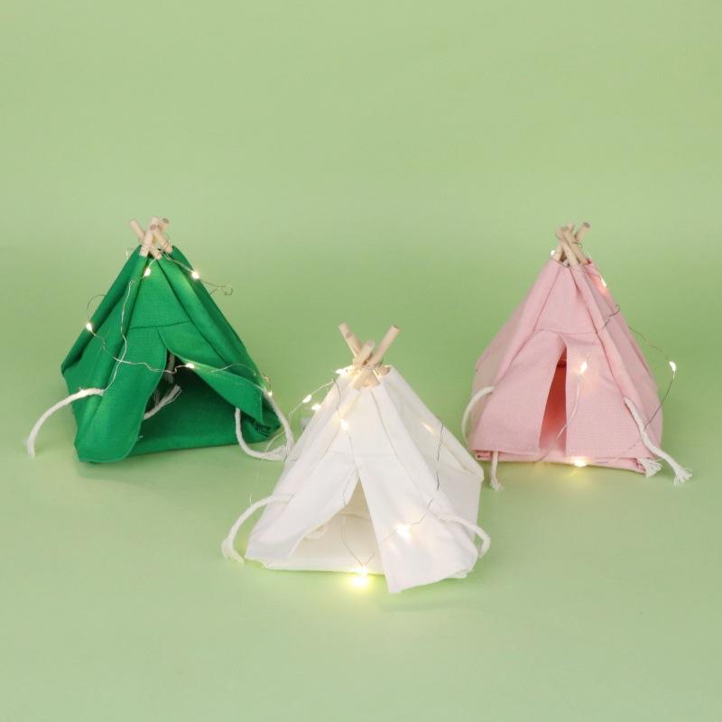 LED Strip Mini Tent Model  2 Scale Dollhouse Camping Scene Decoration Realistic Nighttime Display