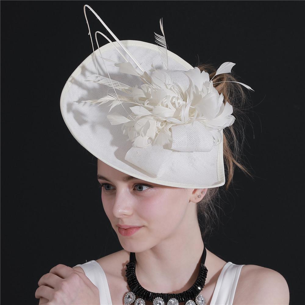 Off-White Linen Headgear Popular Bridal Hair Accessories Banquet Photo Top Hat Feather Headgear