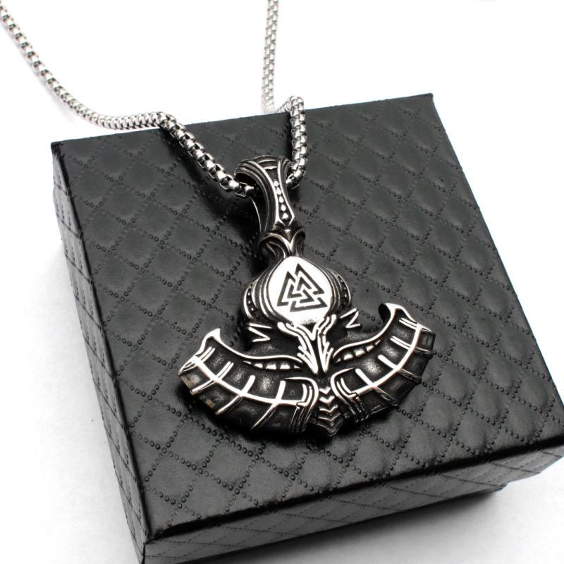 Viking Torto Ax Celtic Wolf Titanium Steel Pendant Necklace Men's European and American Necklace