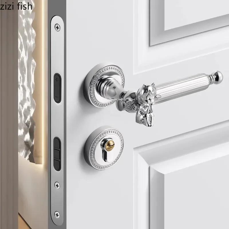 Golden Angel Handle Door Lock Zinc Alloy Mute Locks Bedroom Safety Lock Home Hardware Accessories Door Handle Silent Locks