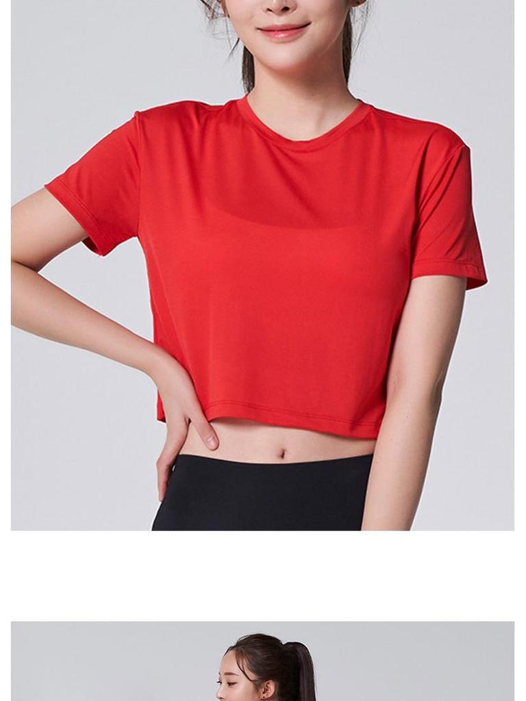 Women's Simple Solid Color Crew Neck Yoga T-Shirt - Short Sleeve for Running & Fitness