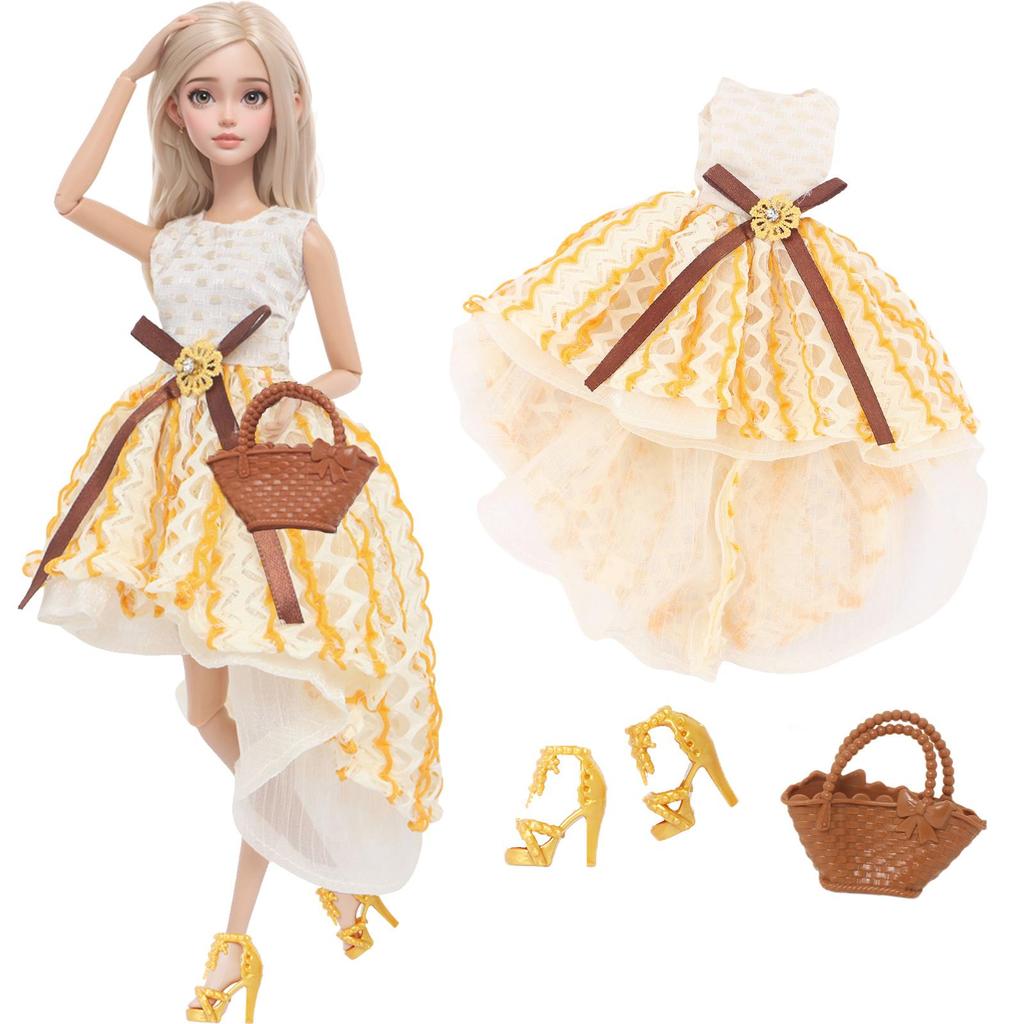 Fashion Doll Dress and Accessories for 30cm Doll 11.5'' Girl Doll Mini Gown with Cute Crown Handbag Shoes Boots Kids Toy Gift
