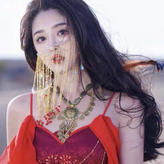 Ancient Style Hanfu Face Veil with Tassel Headdress and Jewelry Set