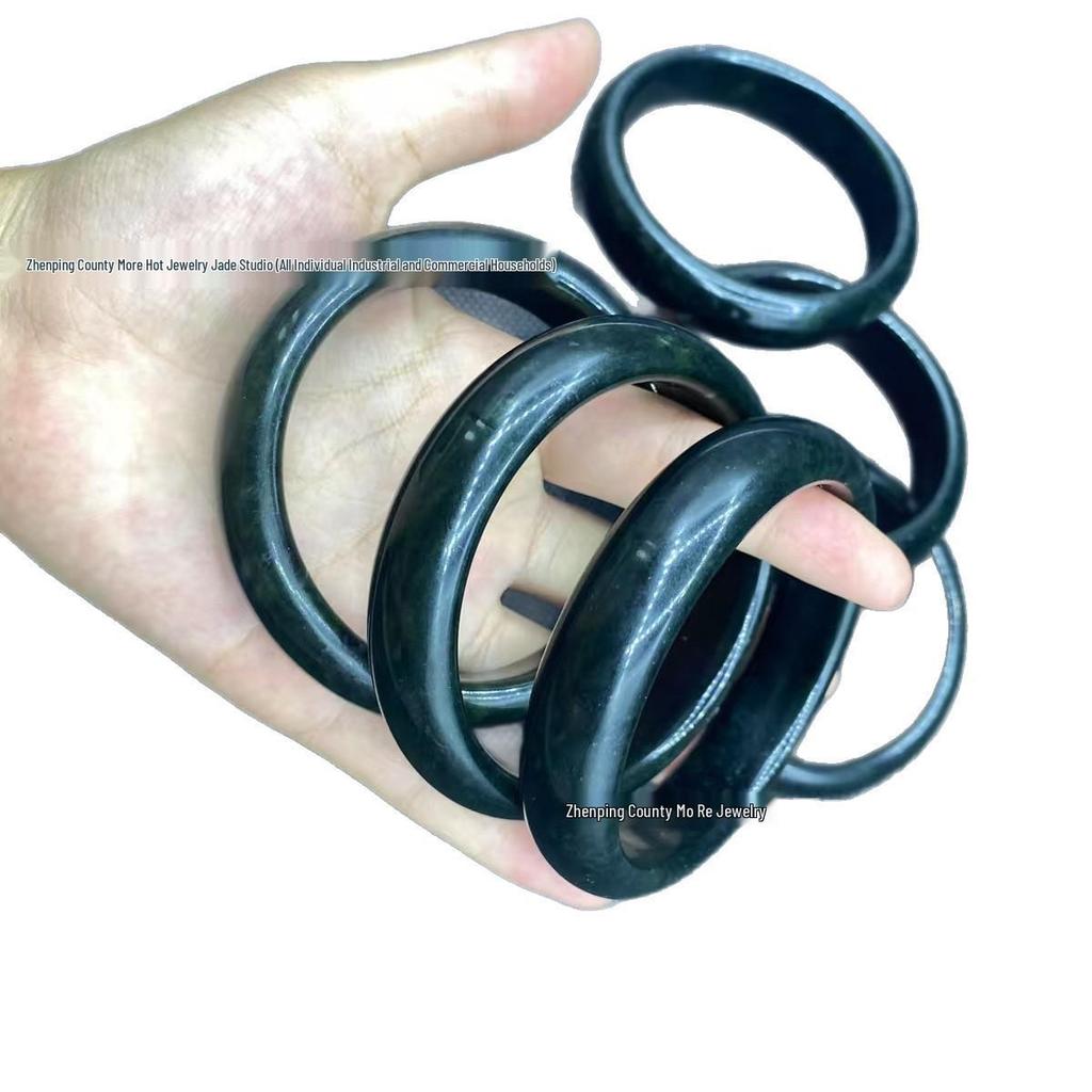 Tibetan Jade Serpentine Magnetic Bracelet: Ink Green and Olive Green Meteorite Hand Jewelry.