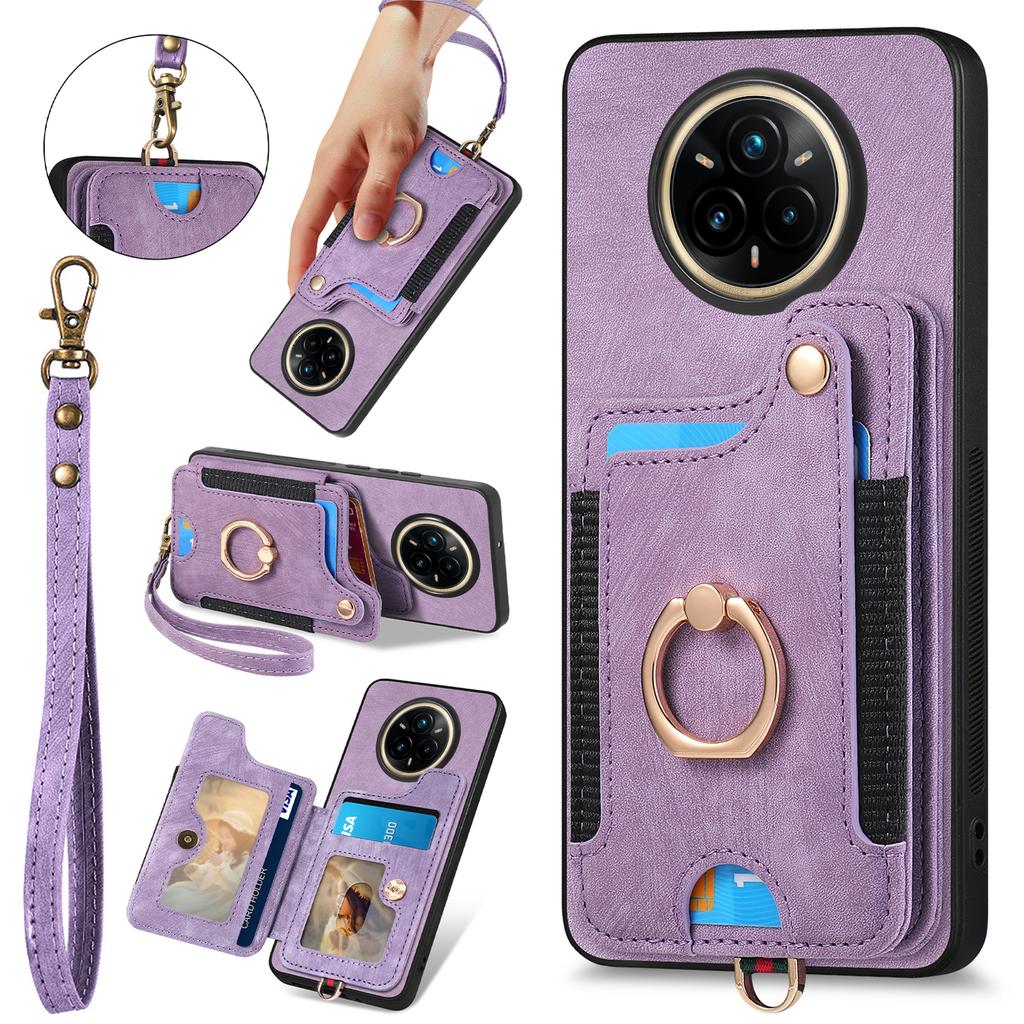 Pro Realme 14 Pro 5G Retro PU kožený zadní kryt s držákem na karty s blokováním RFID