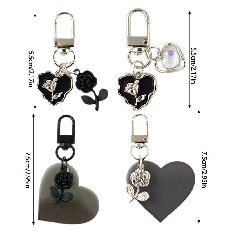 Heart Rose Keychain Car Decors Accessory Fashion Bag Pendant Unisex Key Holder Car Decorative Charm Suitable for Key Bag