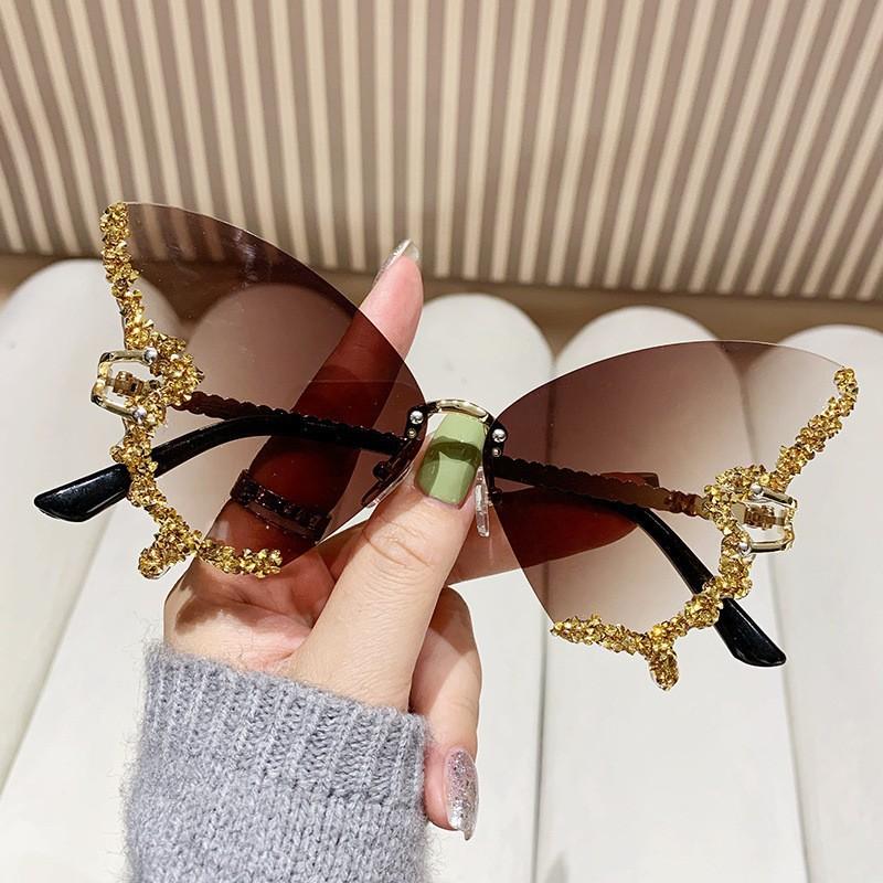 Butterfly sunglasses, UV400 protective frameless sunglasses, sparkling crystal decoration, suitable for parties, vacations, and street wear