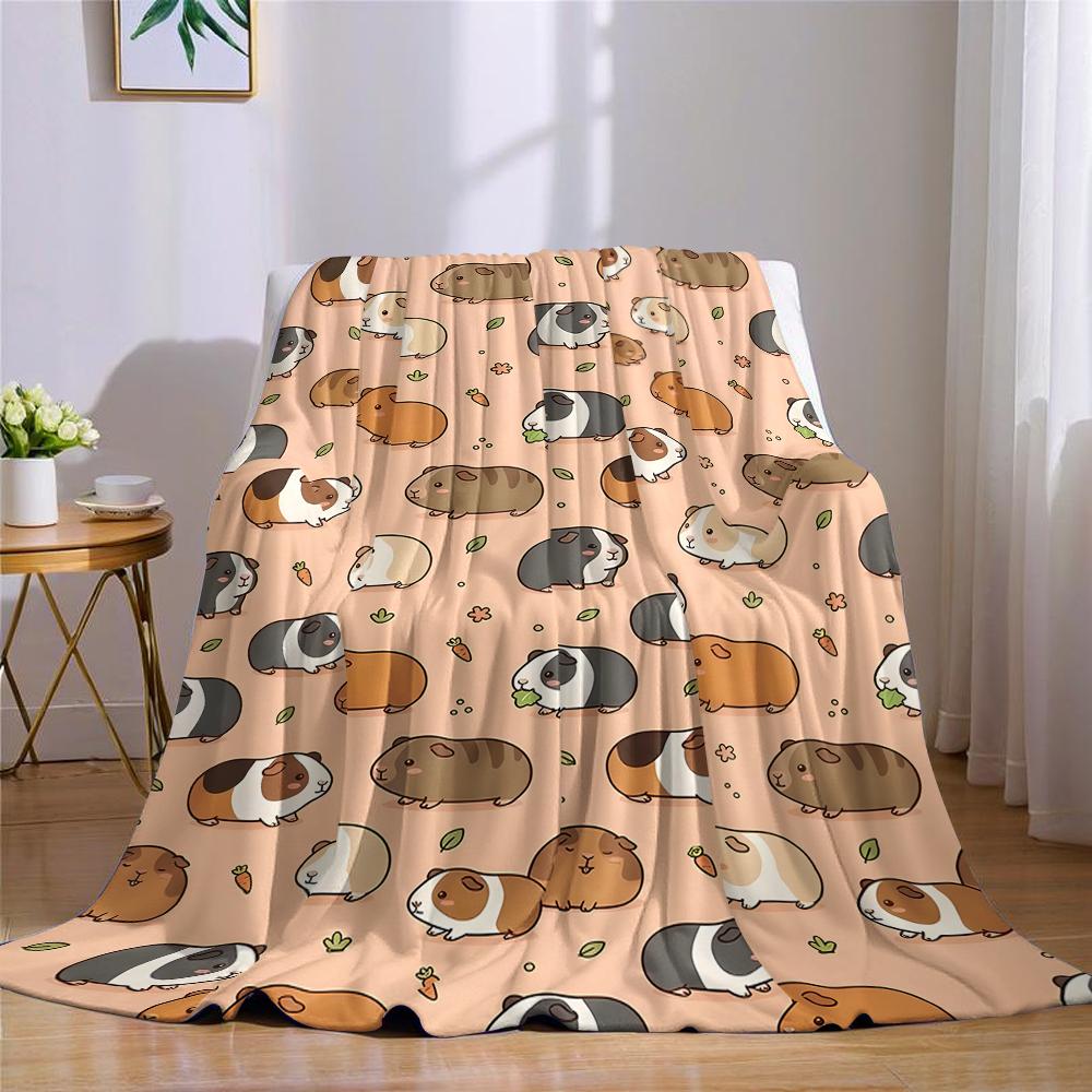 Cute Guinea Pig Flannel Blanket Warm Soft Halloween Christmas Couch Warm Cozy Decorative Decor Gift For All Season