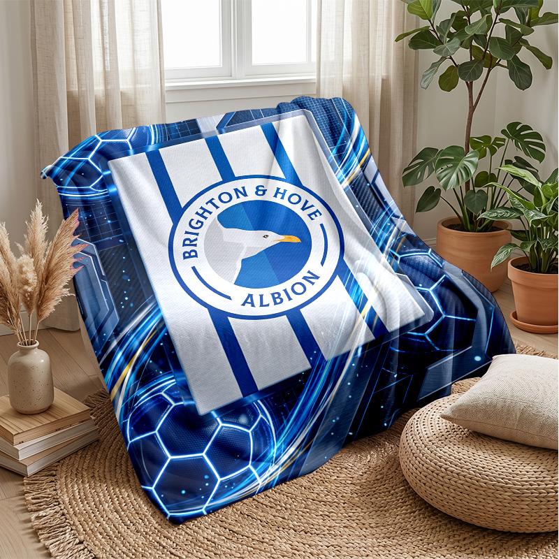 Coperta in Flanella con Stampa Calcio Brighton & Hove Albion, Coperta Morbida Calda Leggera per Divano Letto Campeggio