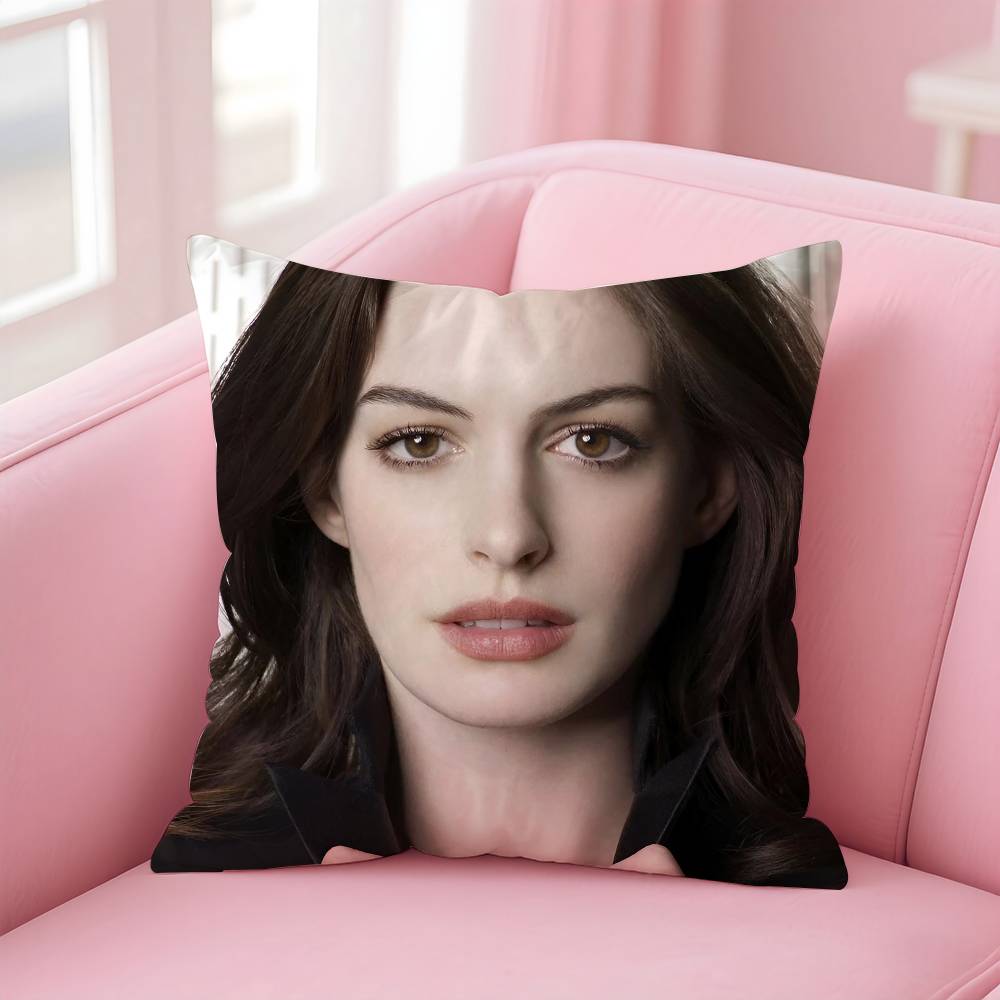 Actor A-Anne H-Hathaway Pillow Case Pattern Printing Pillowcase Living Room Sofa Cushion Cover Bedroom Room Decor