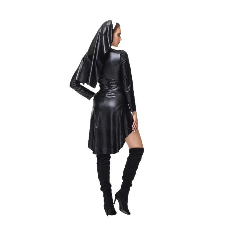 Halloween Leder Schwalbenschwanz Nonnenkreuz Cosplay Anzug sexy Uniform Bühnenauftritt Anzug