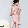 Women's Push Up Padded Backless Cami Sleep Dress with Robe Lounge Set