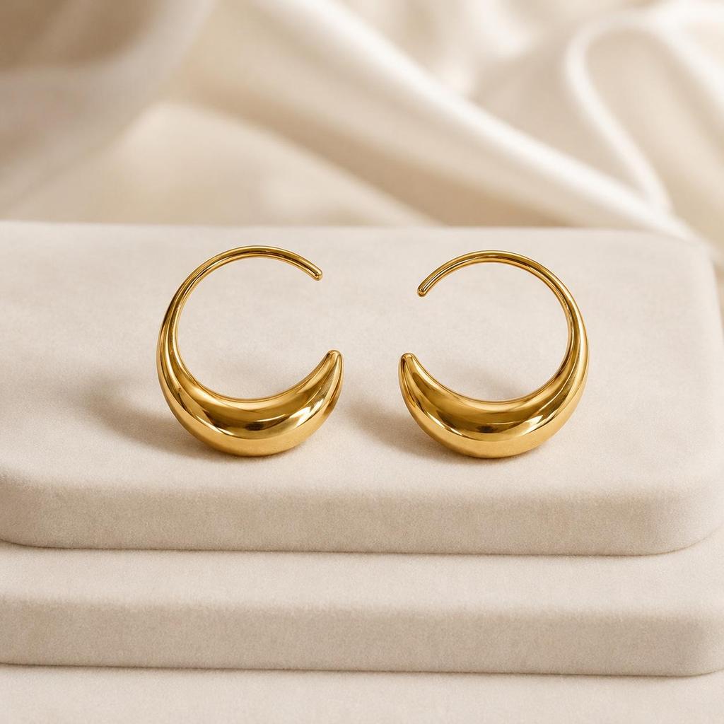 Elegant Gold Crescent Stainless Steel Stud Earrings