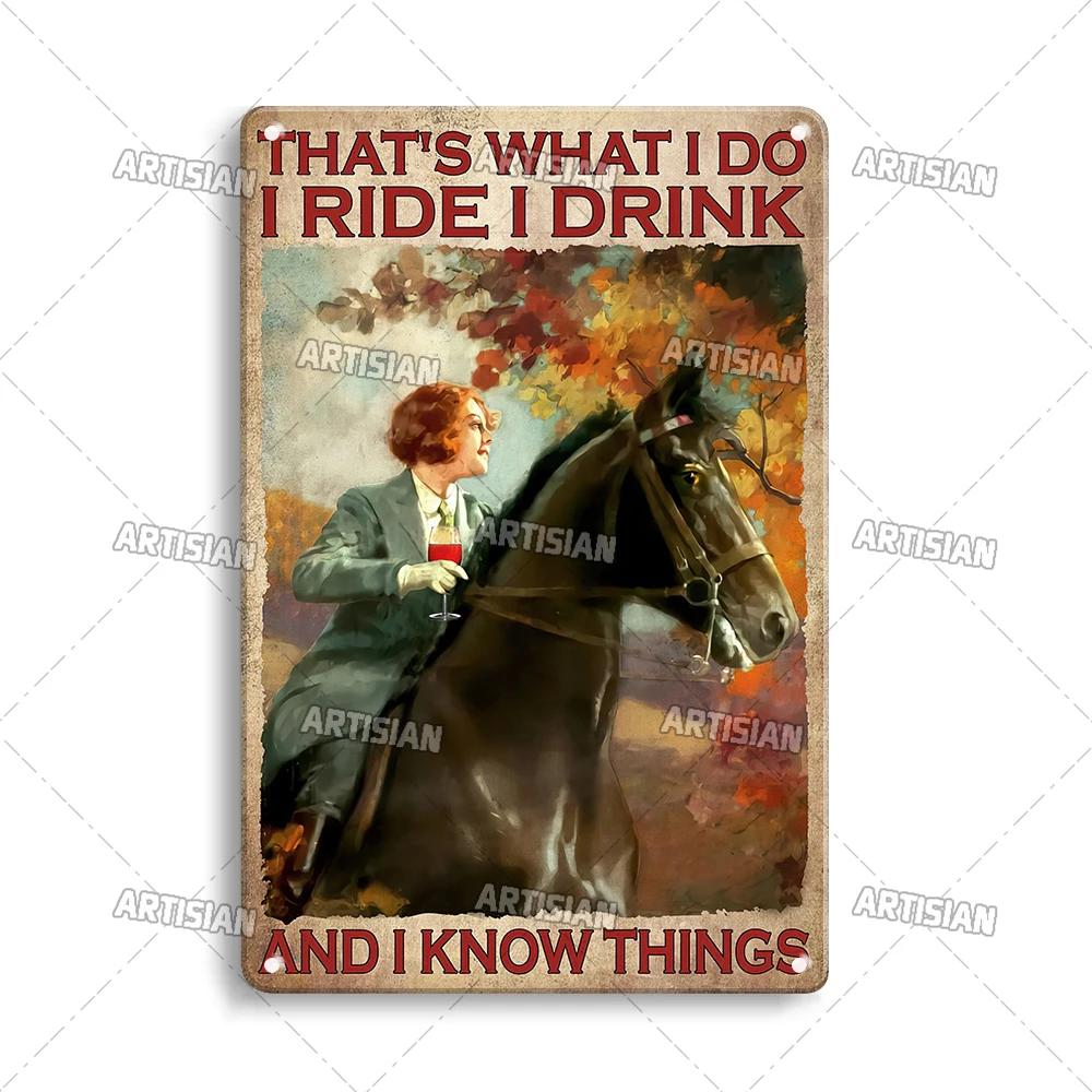 ARTISAN Verwittertes Mädchen und Pferd Kunst Metallposter Vintage Wandplatte Klassischer Sport Metallplakette Bar Café Garage Wanddekor Schild