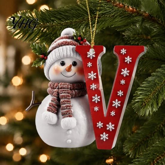 Acrylic Holiday Keepsake Gifts 2D Snowman Christmas Ornaments, Personalized Letter Ornaments for Tree, Unique Souvenirs Initial Ornament, Ornament DIY
