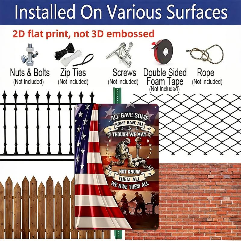 2D Flat Veteran Memorial Metal Sign, "All Gave Some Some Gave All" Quote, 8×12 Inch Aluminum Wall Art, Patriotic Veteran Tribute Design, Durable