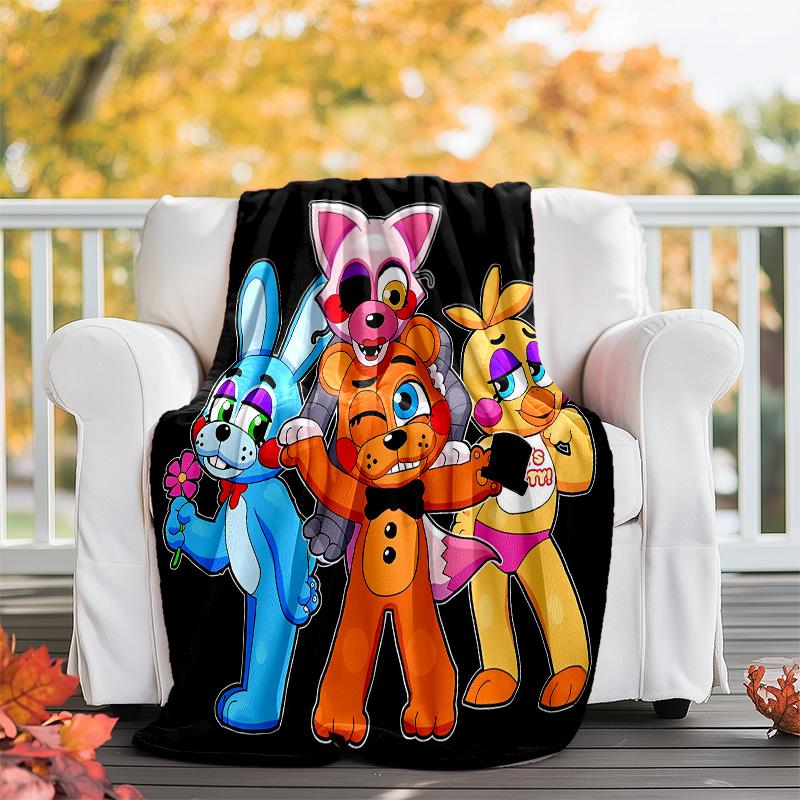 1pc Freddy bear1 Theme Blanket - Digital Print, Polyester, Cozy for All Seasons, Perfect for Outdoor, Camping, and Travel