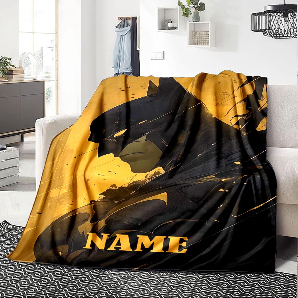 Custom Name Batman Theme Printed Blanket - Perfect for Couch, Bed, Travel & Outdoor Use | Machine Washable, Cozy & Durable.