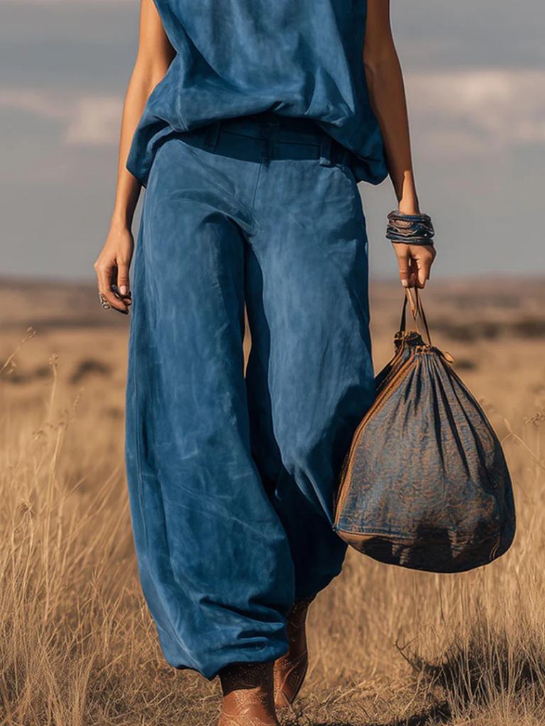 Mode Ny Stil Västerländsk Stil Ärmlös Vida Ben Fållad Fuskpäls Set