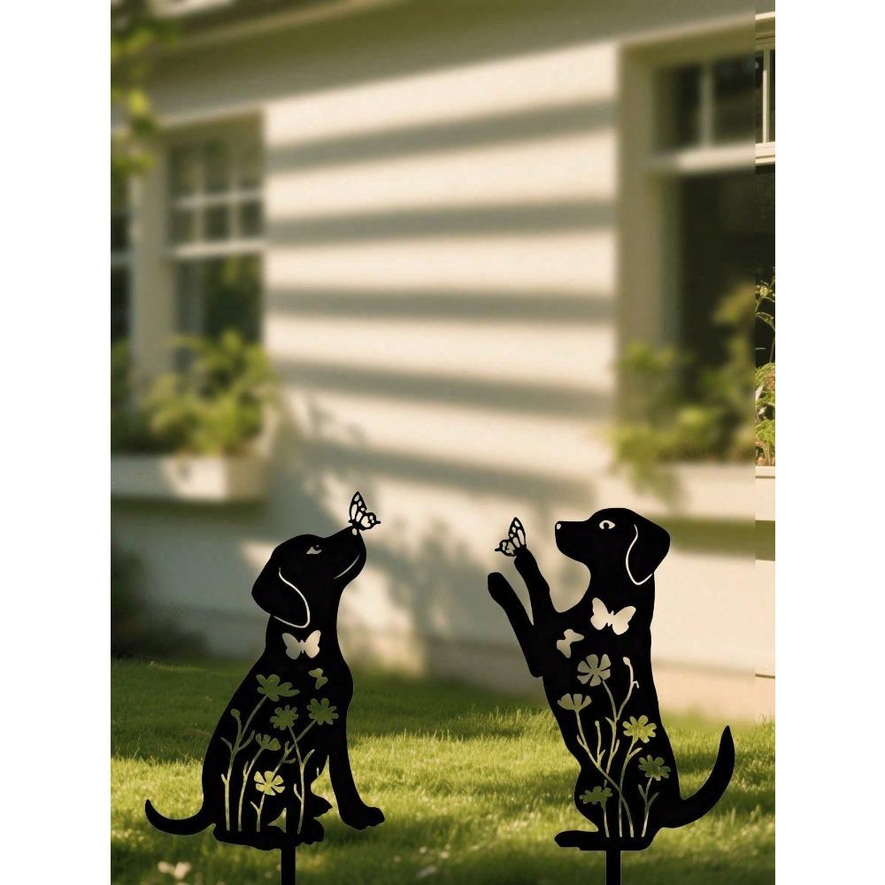 Metal Dog Garden Stakes Set of 2, Cute Puppy Sculpture Outdoor Lawn Art, Weatherproof Yard Decor for Patio, Pet Memorial Gift for Dog Owners