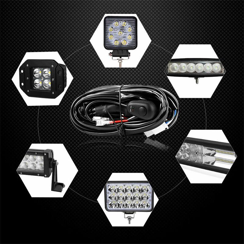 LED Light Bar Wiring Harness Kit 2 Leads 14 AWG LED Wiring Harness with 12V 40A Relay 30A Fuse Holder, Waterproof Control Switch