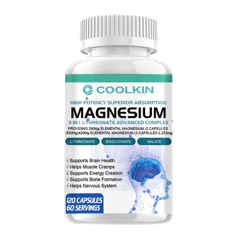 L-Magnesium Threonate Capsules, a complex magnesium formula, nutritional supplement, suitable for adults. 120*1