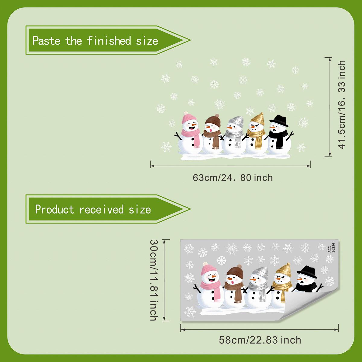 

Электростатические рождественские снежинки, снеговик, электростатическая адсорбция, неклейкие наклейки на стекло для украшения дома 30*60cm