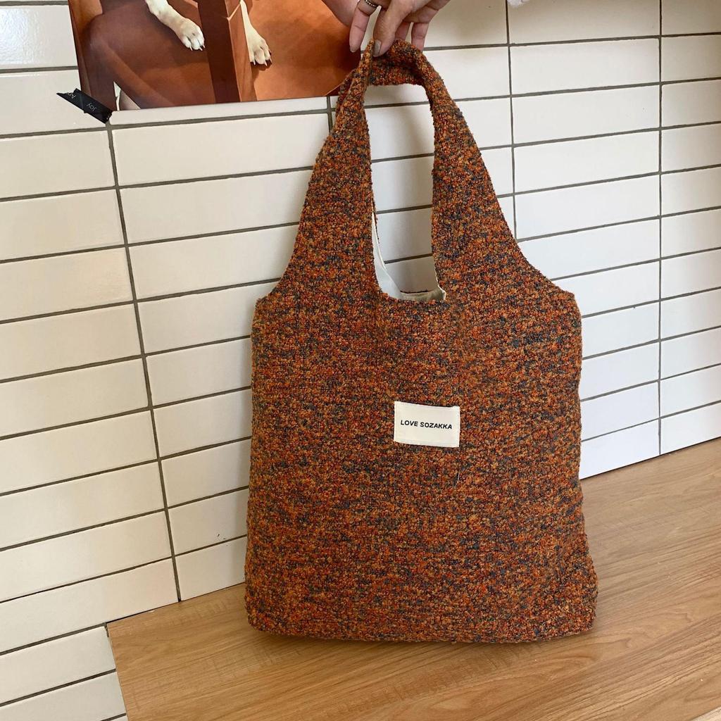 Dámská vlněná taška přes rameno Harajuku univerzální velkokapacitní vintage vesta